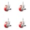 Service Caster 3.5 Inch 316SS Red Polyurethane Swivel 12mm Threaded Stem Caster Set Brake SS316TS20S3514-PPUB-RED-TLB-M1215-4 - alternate 1